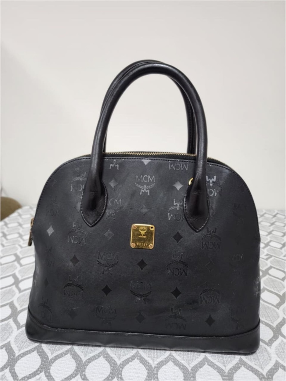 Authentic MCM Vintage Visestos Nylon Dome  Bag Black